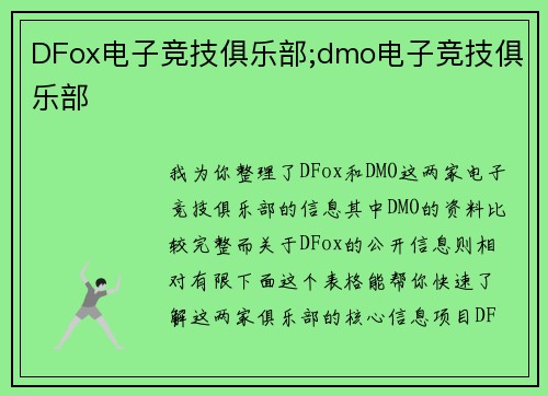 DFox电子竞技俱乐部;dmo电子竞技俱乐部