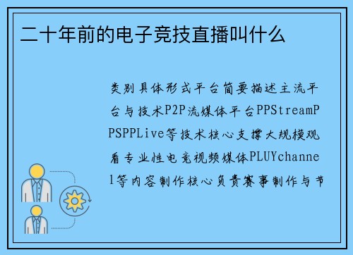 二十年前的电子竞技直播叫什么