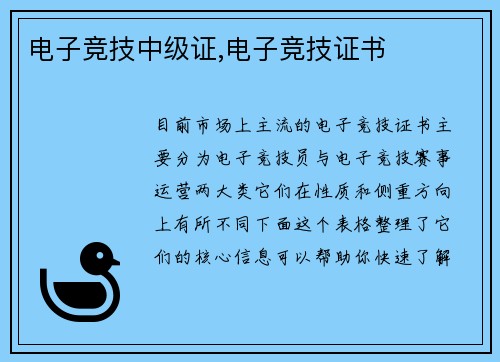 电子竞技中级证,电子竞技证书